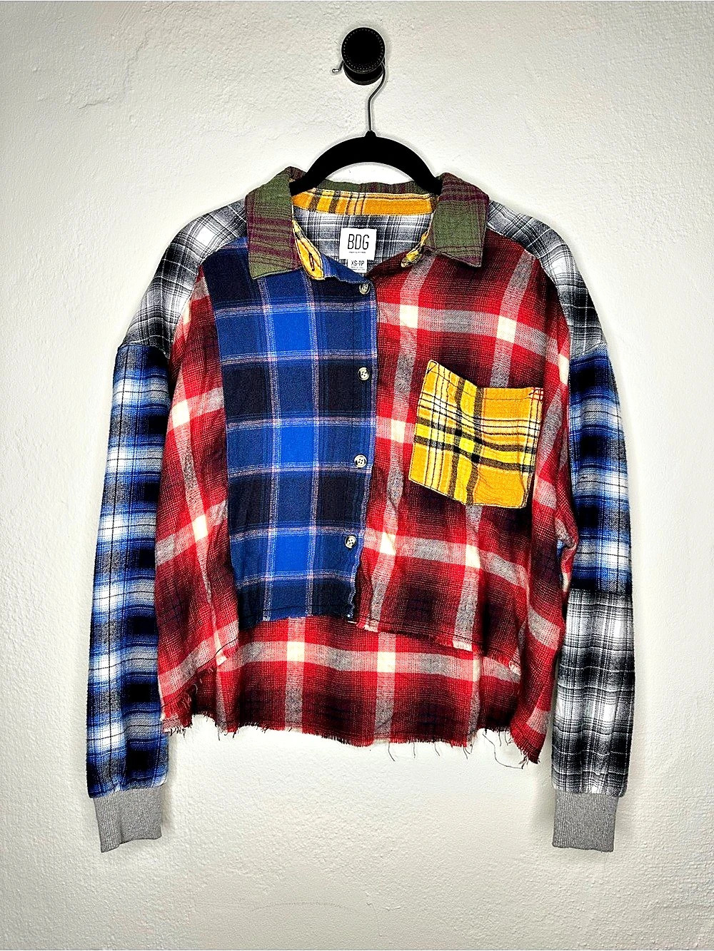 BDG Plaid Oversized High-Low Button Front Top